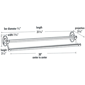 A8025-30 PB/NL - Classic Traditional - 30" Double Towel Bar - Unlacquered Brass