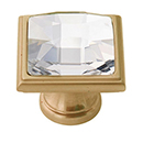 C212 SB - Swarovski Crystal II - Large Crystal Square Knob - Satin Brass