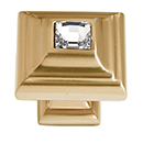 C213 SB - Swarovski Crystal II - Small Crystal Square Knob - Satin Brass