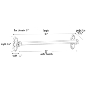 A8520-30 PB/NL - Ribbon & Reed - 30" Towel Bar - Unlacquered Brass