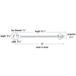 A9220-12 PB/NL - Yale - 12" Towel Bar - Unlacquered Brass