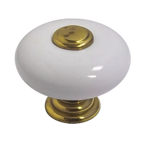 1 1/4" Knob Polished Brass/White