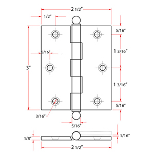 Mortise Hinge - 3" x 2.5"