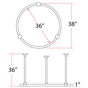 36" Ceiling Mounted - Round Shower Rod