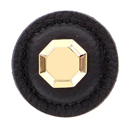Archimedes - 1.25" Black Leather Octagon Knob - Polished Gold