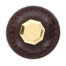 Archimedes - 1.25" Brown Leather Octagon Knob - Polished Gold