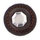 Archimedes - 1.25" Brown Leather Octagon Knob - Vintage Pewter