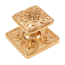 Fleur de Lis - Cabinet Knob w/Backplate - Polished Gold